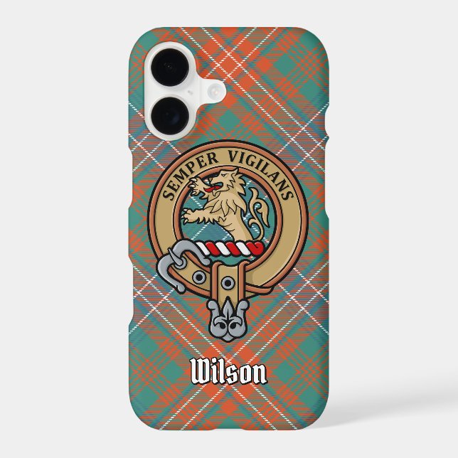 Clan Wilson Crest over Ancient Tartan (Back)