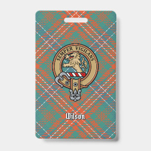 Clan Wilson Crest over Ancient Tartan Badge