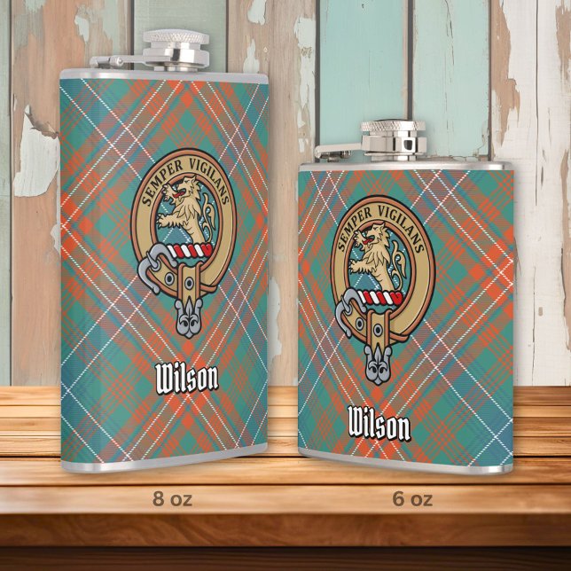 Clan Wilson Crest over Ancient Tartan Hip Flask (Creator Uploaded)