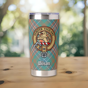 Clan Wilson Crest over Ancient Tartan Insulated Tumbler