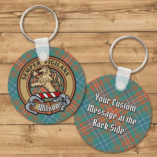 Clan Wilson Crest over Ancient Tartan Keychain (Creator Uploaded)