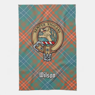 Clan Wilson Crest over Ancient Tartan Kitchen Towel