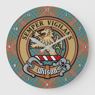 Clan Wilson Crest over Ancient Tartan Large Clock