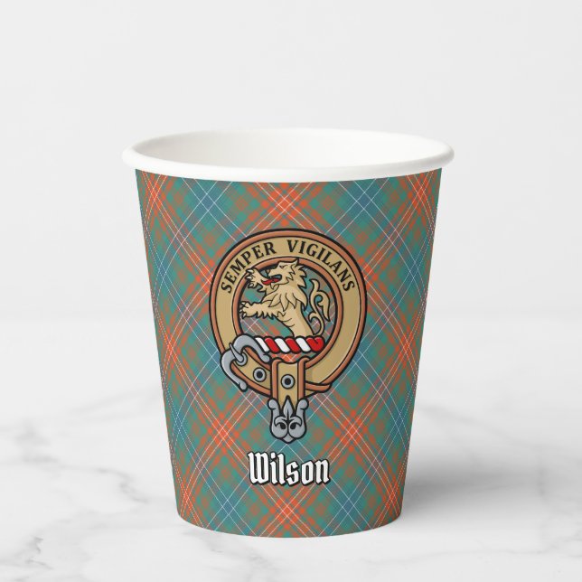 Clan Wilson Crest over Ancient Tartan Paper Cups (Front)