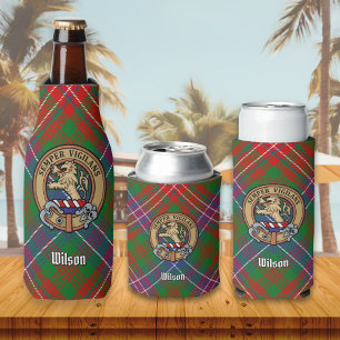 Clan Wilson Crest over Modern Tartan Bottle Cooler