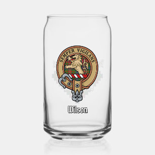 Clan Wilson Crest over Modern Tartan Can Glass