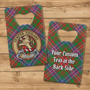 Clan Wilson Crest over Modern Tartan Credit Card Bottle Opener