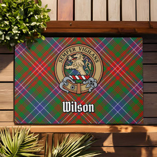 Clan Wilson Crest over Modern Tartan Doormat
