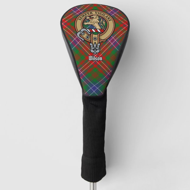 Clan Wilson Crest over Modern Tartan Golf Head Cover (Front)