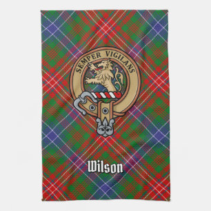 Clan Wilson Crest over Modern Tartan Kitchen Towel