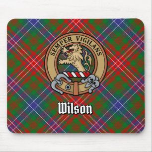 Clan Wilson Crest over Modern Tartan Mouse Pad