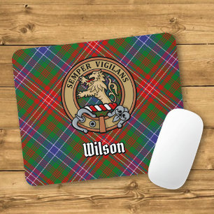 Clan Wilson Crest over Modern Tartan Mouse Pad