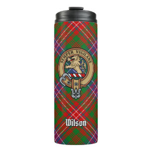 Clan Wilson Crest over Modern Tartan Thermal Tumbler
