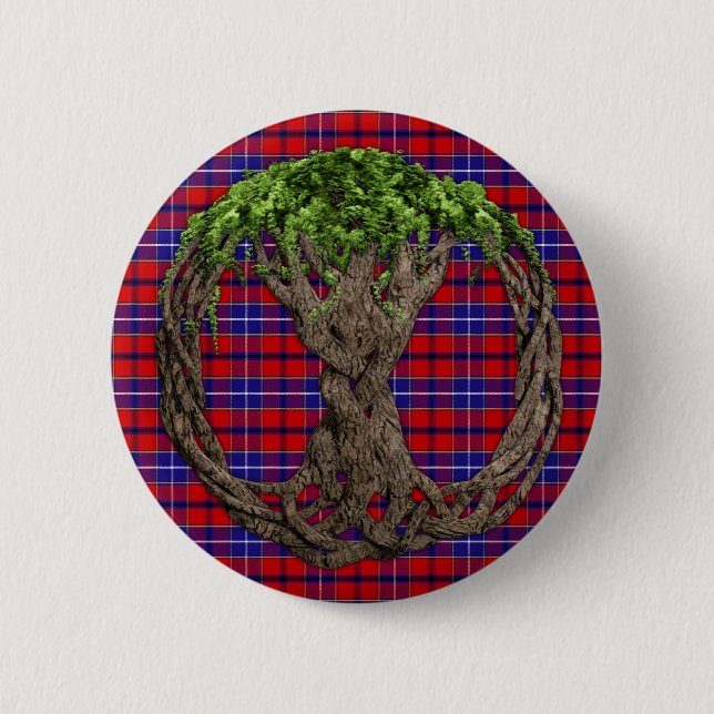 Clan Wishart Dress Tartan And Celtc Tree Of Life 2 Inch Round Button (Front)