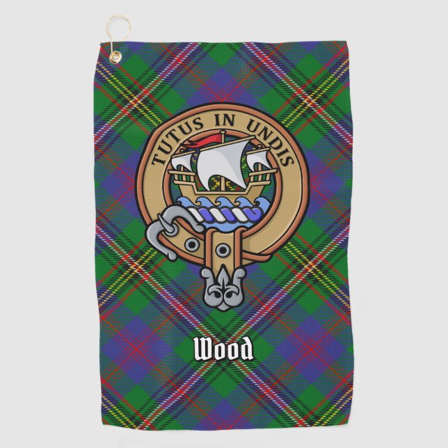 Clan Wood Crest over Tartan Golf Towel (Front)