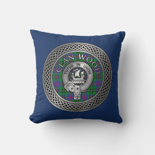 Clan Wood Crest & Tartan Knot Throw Pillow