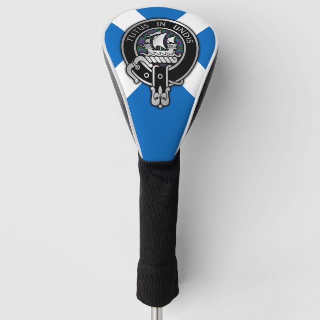 Clan Wood Crest & Tartan on Saltire Golf Head Cover (Front)