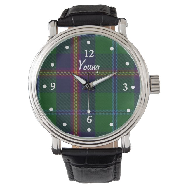Clan Young Tartan Plaid Faced Custom Watch (Front)