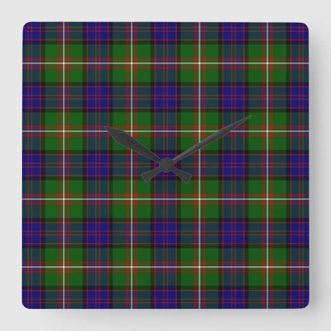 Clanranald tartan blue green plaid square wall clock (Front)