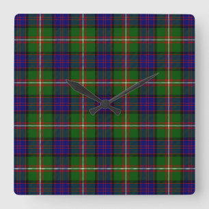 Clanranald tartan blue green plaid square wall clock