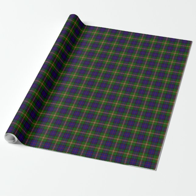 Clanranald tartan blue green plaid wrapping paper (Unrolled)