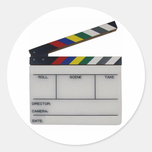 Clapboard movie filmmaker slate classic round sticker (Front)