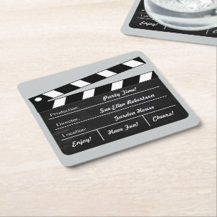 Clapperboard (customizable) square paper coaster