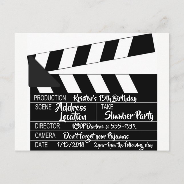 Clapperboard Postcard Personalized Invitation (Front)