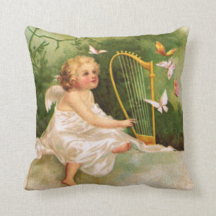 Clapsaddle: Angel Playing Harp Throw Pillow