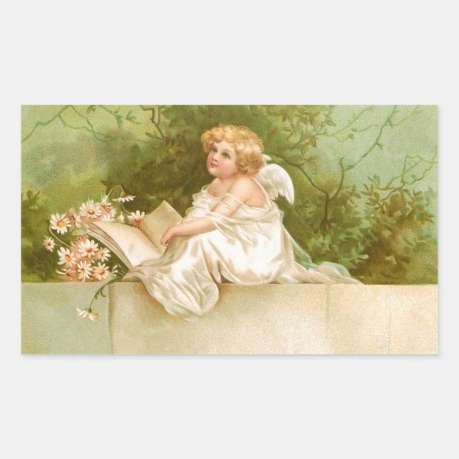 Clapsaddle: Angel with Book and Flowers Sticker (Front)
