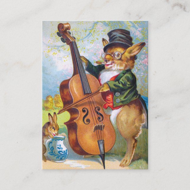 Clapsaddle: Bunny with Cello Business Card (Front)