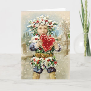Clapsaddle: Holly Boy with Heart Holiday Card
