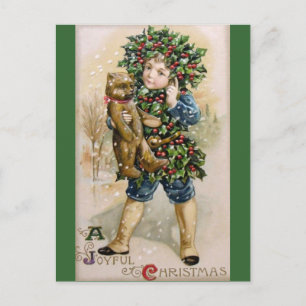 Clapsaddle: Holly Boy with Teddy Postcard