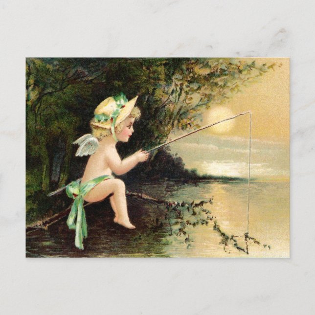 Clapsaddle: Little Cherub with Fishing Rod Postcard (Front)