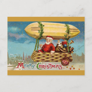 Clapsaddle: Santa Claus in Zeppelin Holiday Postcard