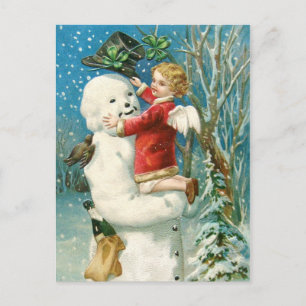 Clapsaddle: Snowman with Angel Girl Postcard