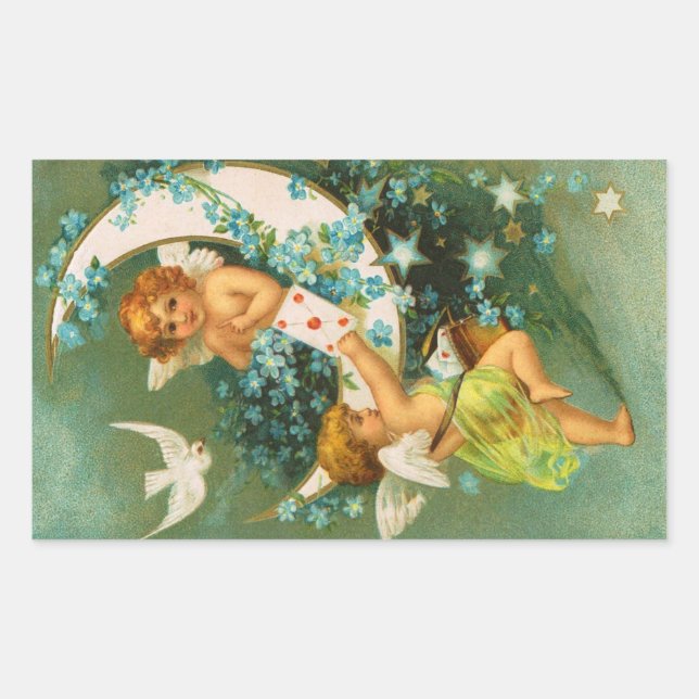 Clapsaddle: Two Cherubs on a Sickle Moon Sticker (Front)
