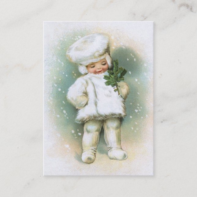 Clapsaddle: Winter Boy with Fir Twig Business Card (Front)