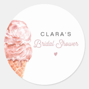 CLARA Retro Ice Cream Blush Bridal Shower Favour C Classic Round Sticker