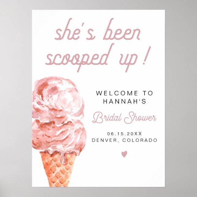 CLARA Retro Ice Cream Blush Bridal Shower Welcome Poster (Front)