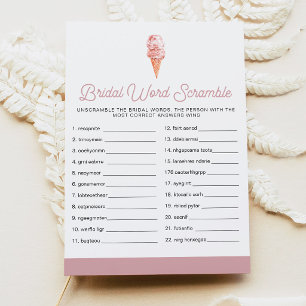 CLARA Retro Ice Cream Bridal Shower Word Scramble  Invitation