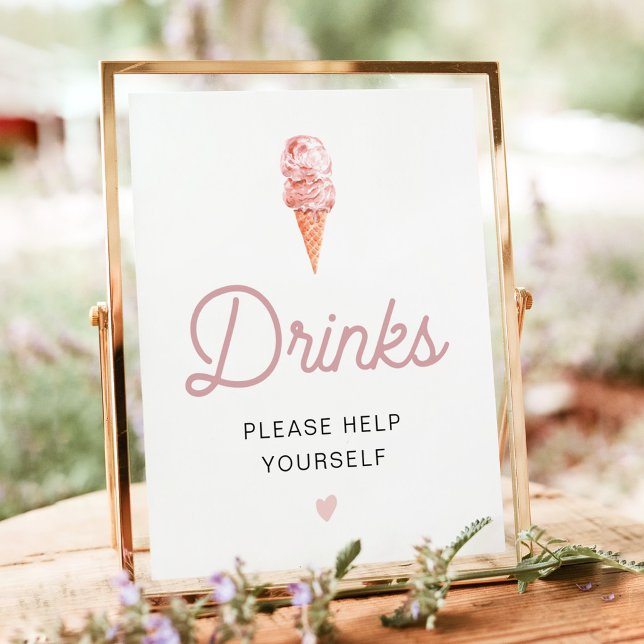 CLARA Retro Pink Ice Cream Drinks Bar Poster (Creator Uploaded)