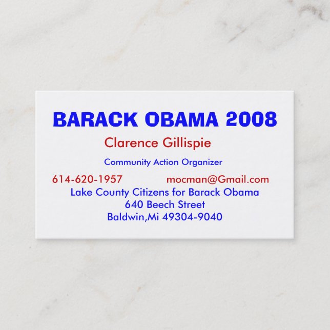 Clarence Gillispie, Community Action Organizer,... Business Card (Front)