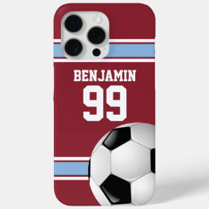 Claret and Blue Stripes Jersey Soccer Ball iPhone 15 Pro Max Case