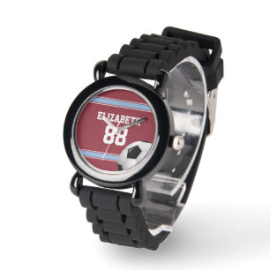 Claret and Blue Stripes Jersey Soccer Ball Watch