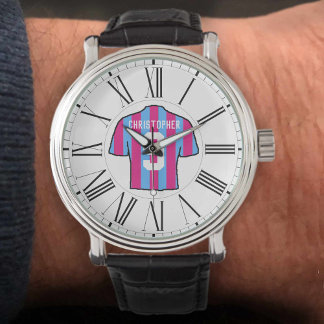Claret & Blue Football Shirt with Roman Numerals. Watch