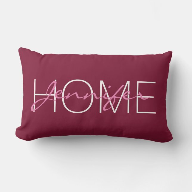 Claret colour home monogram lumbar pillow (Front)