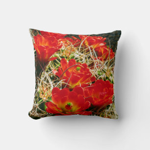 Claret Cup Cactus Wildflowers Throw Pillow