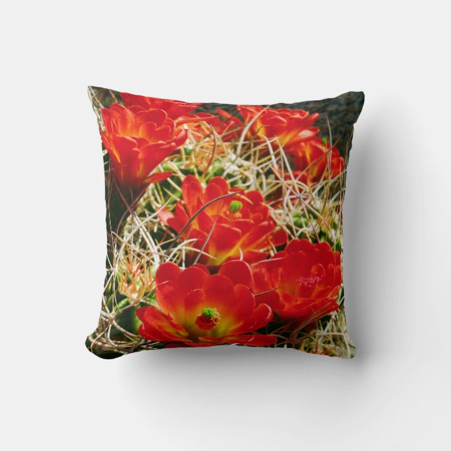 Claret Cup Cactus Wildflowers Throw Pillow (Front)