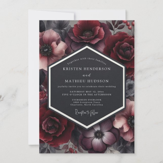 Claret Penumbral Bloom Wedding Invitation (Front)